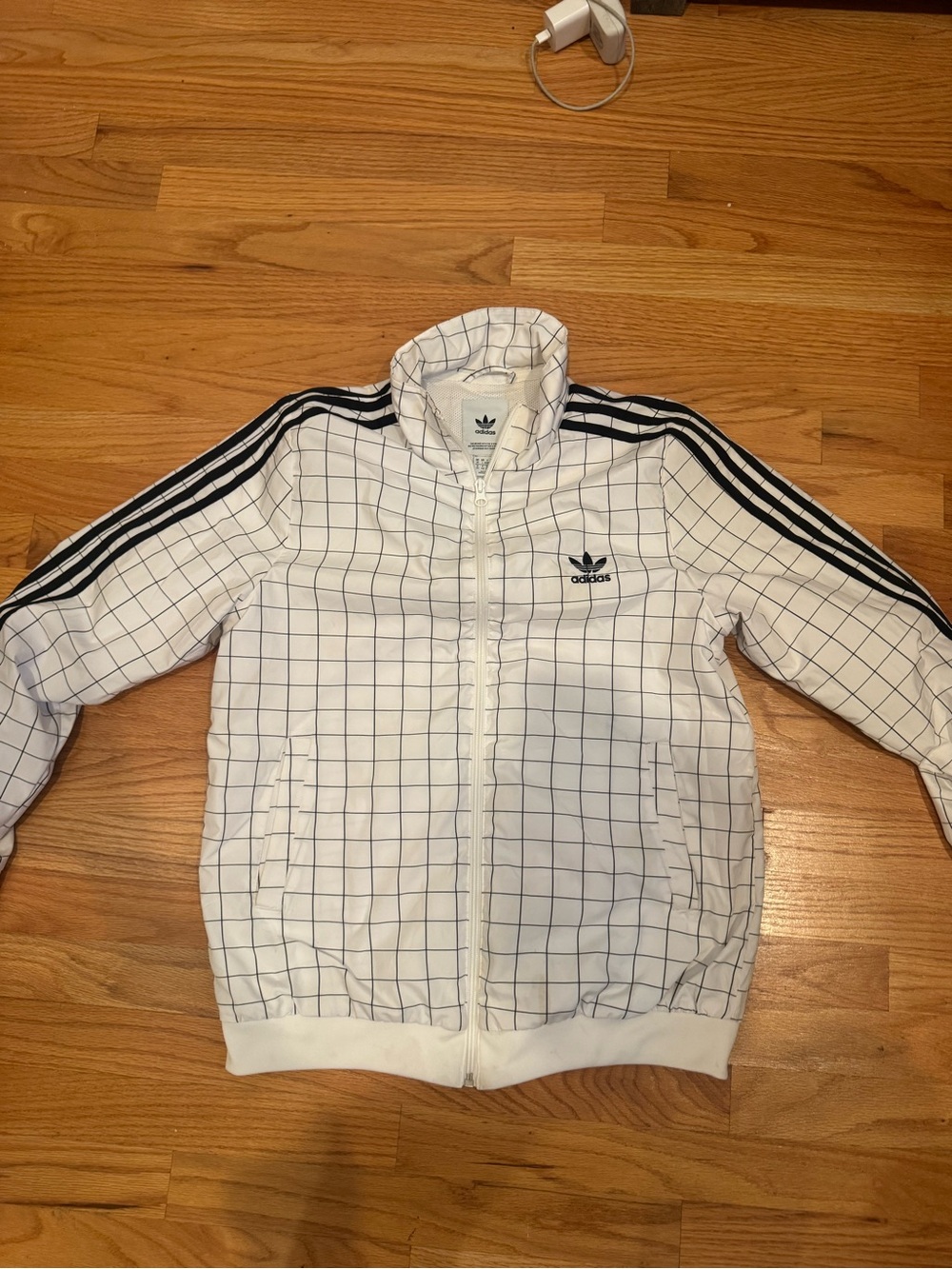 adidas Originals White Grid Track Jacket with Black Three-Stripes